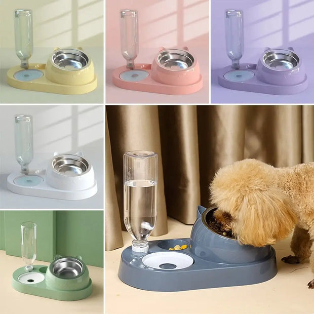 New 2-in-1 Cat Bowl Water Dispenser Automatic Water Storage Pet Dog Cat Food Bowl Food Container with Waterer Pet Waterer Feeder