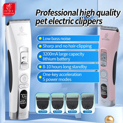 Fenice Clipper Dogs Professional LCD Screen Pet Cat Clippers Electrical Grooming Trimmer and Blade Rechargeable Haircut Machine