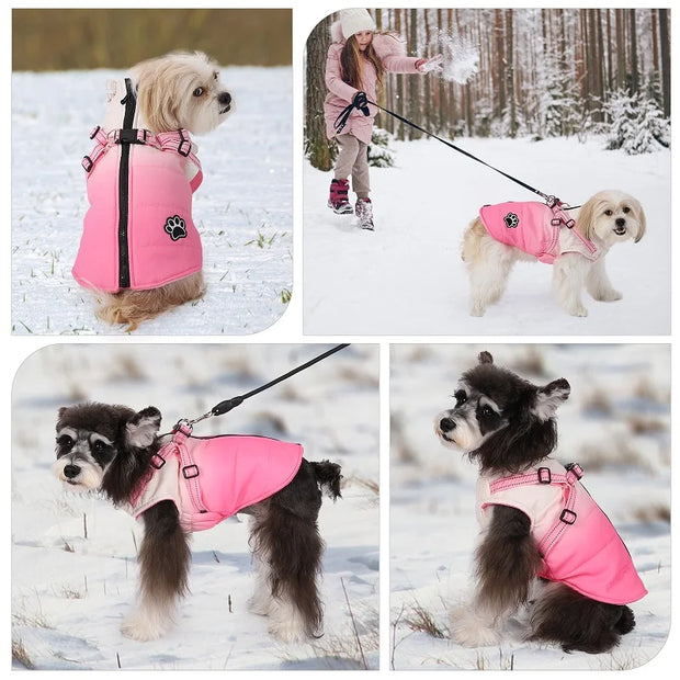 Pet Dog Winter Warm Jacket With Harness Zipper Cold Weather Pet Dog Clothes For Small Big Dogs Coat Chihuahua Clothing Outfits