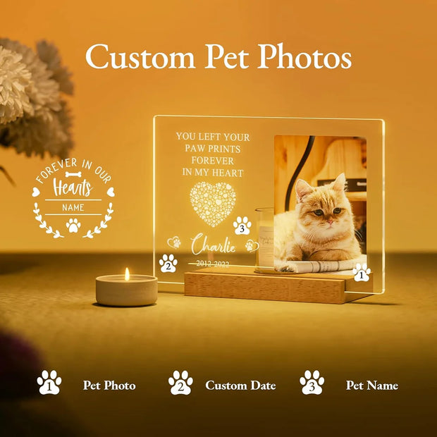 Personalized Custom Pet Photo Frame 3D Acrylic Lamp Customized Dog Cat Memorial Photo Frame Pet Sympathy Gifts LED Night Light