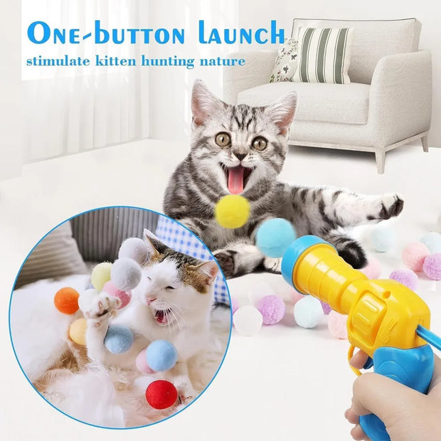 Plush Ball Shooting Gun Cat Toys Interactive Kittens Mini Pompoms Launcher Games Pet Accessories Supplies Indoor Cats Self Play