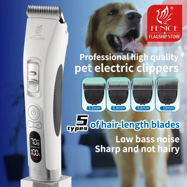 Fenice Clipper Dogs Professional LCD Screen Pet Cat Clippers Electrical Grooming Trimmer and Blade Rechargeable Haircut Machine